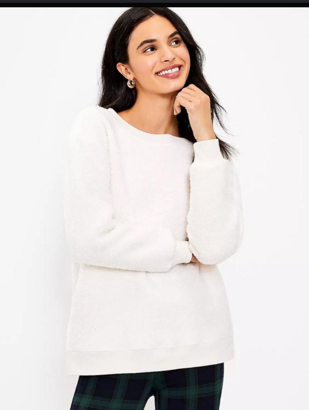 LOFT Ivory Sherpa Crewneck Sweater